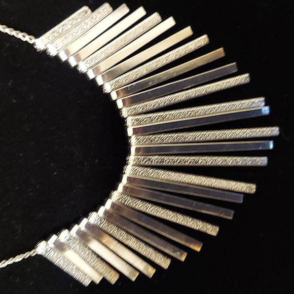 New York and Company Silvertone Etched and Unetched Fringe Necklace - Picture 4 of 5